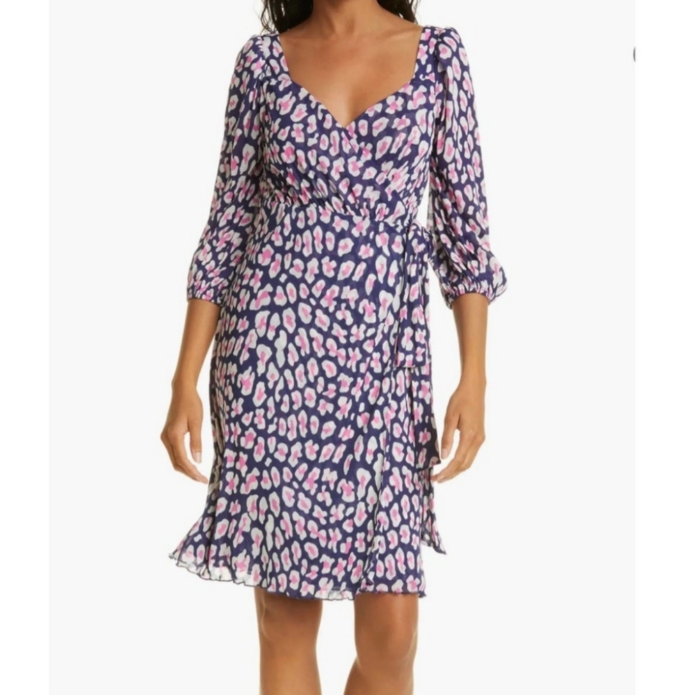 Diane Von Furstenberg Leopard Print Dress in Pink and Blue